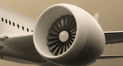 A close up view of an airplane engine